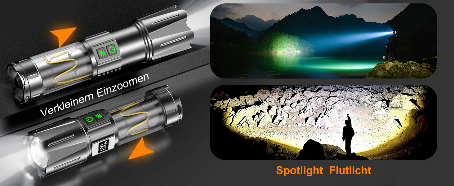 Потужний тактичний ліхтар Relybo LED, 1 000 000 Люмен, акумуляторний, з USB-зарядкою та плавним регулюванням яскравості, для кемпінгу та екстрених ситуацій (Чорний глянець)