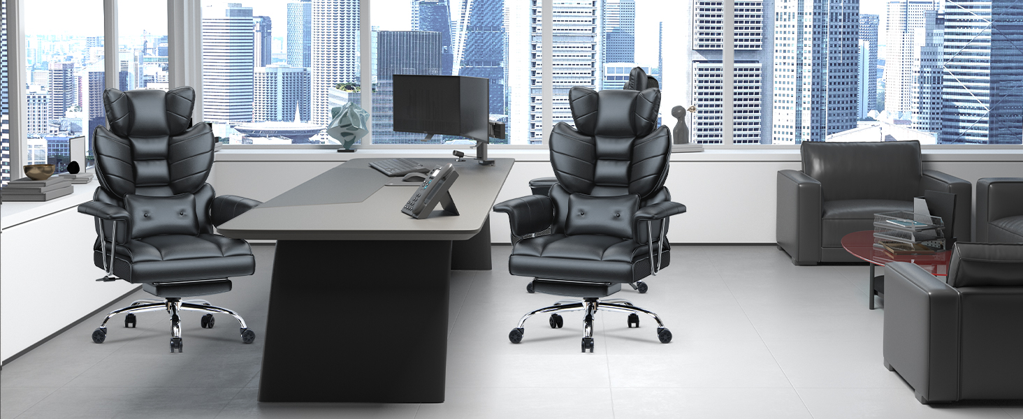 Офісний крісло Naspaluro з підніжкою, ергономічне, для дому та офісу, з підтримкою попереку, PU-шкіра, сірий (чорний 2), 77x66x134 см