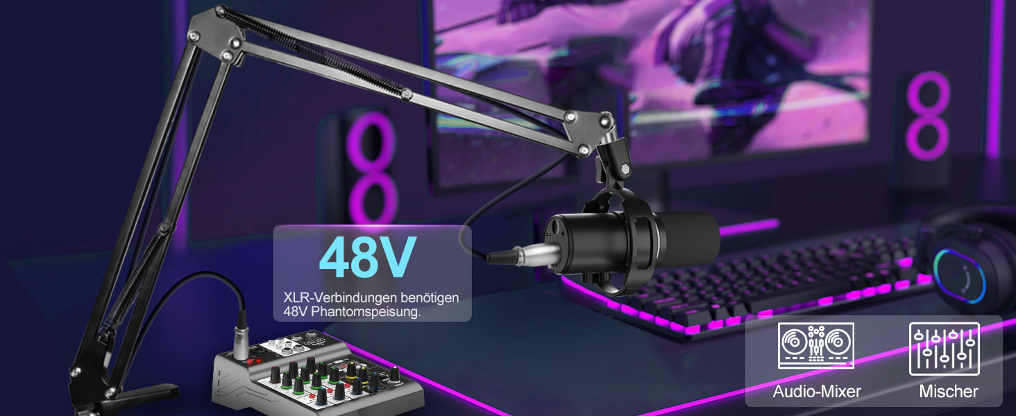 Сокодокс XLR/USB мікрофон з підставкою, мікрофон для стрімінгу з шумозаглушенням, регулятором гучності, мікрофон для подкастів, студії, геймінгу та запису