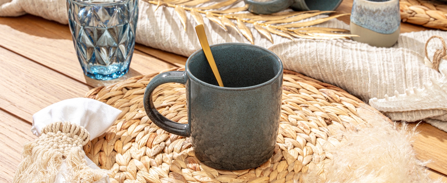 Набір кавових чашок SÄNGER 6 шт. з порцеляни, 400 мл, для 6 осіб, сумісно з миючим засобом та мікрохвильовою піччю, коричневий, VALUE COLLECTION (Каїро Оушн)