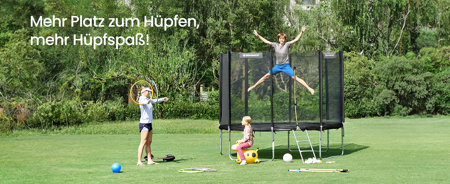 Батут SONGMICS вуличний Ø366 см з захисною сіткою, драбиною та м'якими стійками, чорний