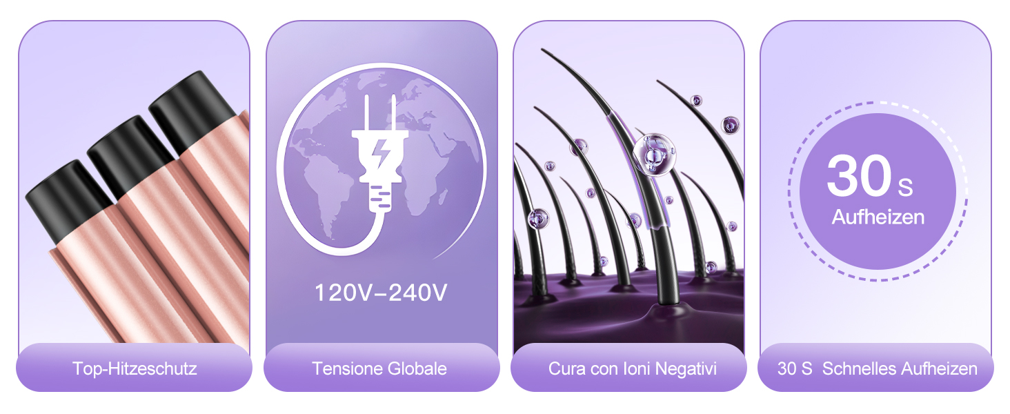 BESTOPE PRO Набір для завивки волосся 5-в-1 – 3 керамічні насадки для великих локонів та хвиль – швидкий нагрів, 2 температурні режими, локонові щипці з рукавичкою та 2 зажимами, антифrizz, подвійне напруження, рожеве золото