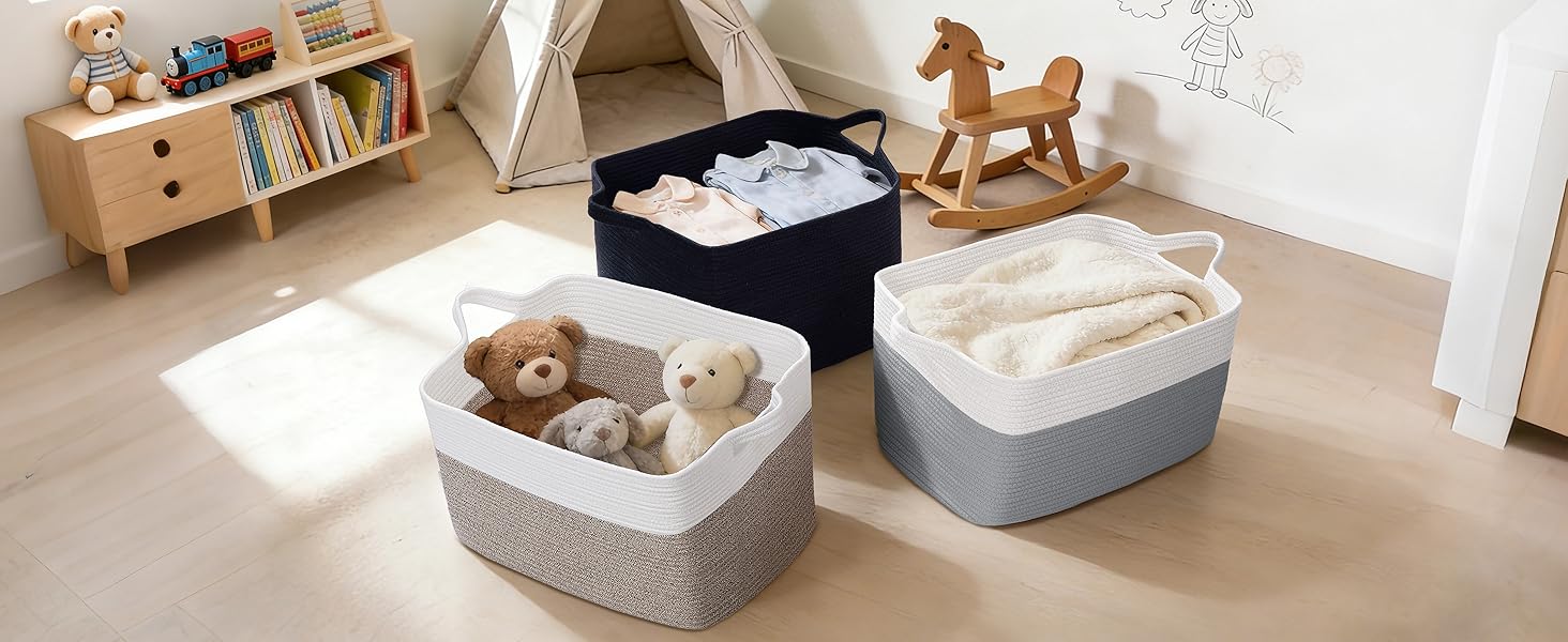 Кошики для білизни 2 шт. (63L) з бавовни, плетений, з ручками, для зберігання ковдр, одягу, іграшок, білий та коричневий