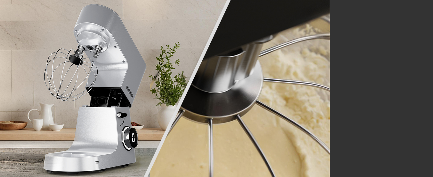 Кухонна машина Heinrichs 2500W з подвійним гаком для тіста, міксером та вінчиком, 8 швидкостей, чаша 8л з нержавіючої сталі, тиха, колір