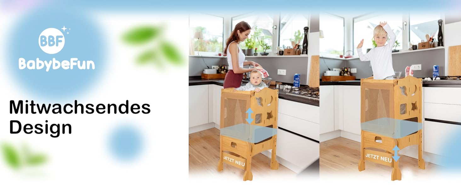 Дитячий навчальний столик-сходинка (1 рік+) з сіткою безпеки 360° - стабільний, масивний, з анти-кидкою, білий (натуральне дерево)