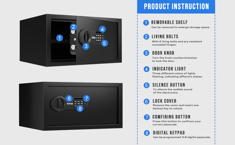 Розкішний сейф RPNB, футляр для грошей, цифрова клавіатура, ідеально підходить для дому, офісу, готелю, ювелірних виробів і готівки (28 л)