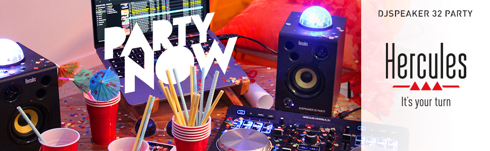 Hercules DJSpeaker 32 Party – Активні монітори для DJ, 2x15 Вт RMS, з вбудованими світловими ефектами, Чорні