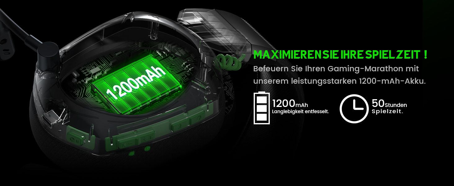 WG1 Bluetooth навушники для ігор: бездротові, з мікрофоном, для PS5, PS4, PC, Switch, Mac, LED-підсвітка, 50 годин роботи, Satinweiß