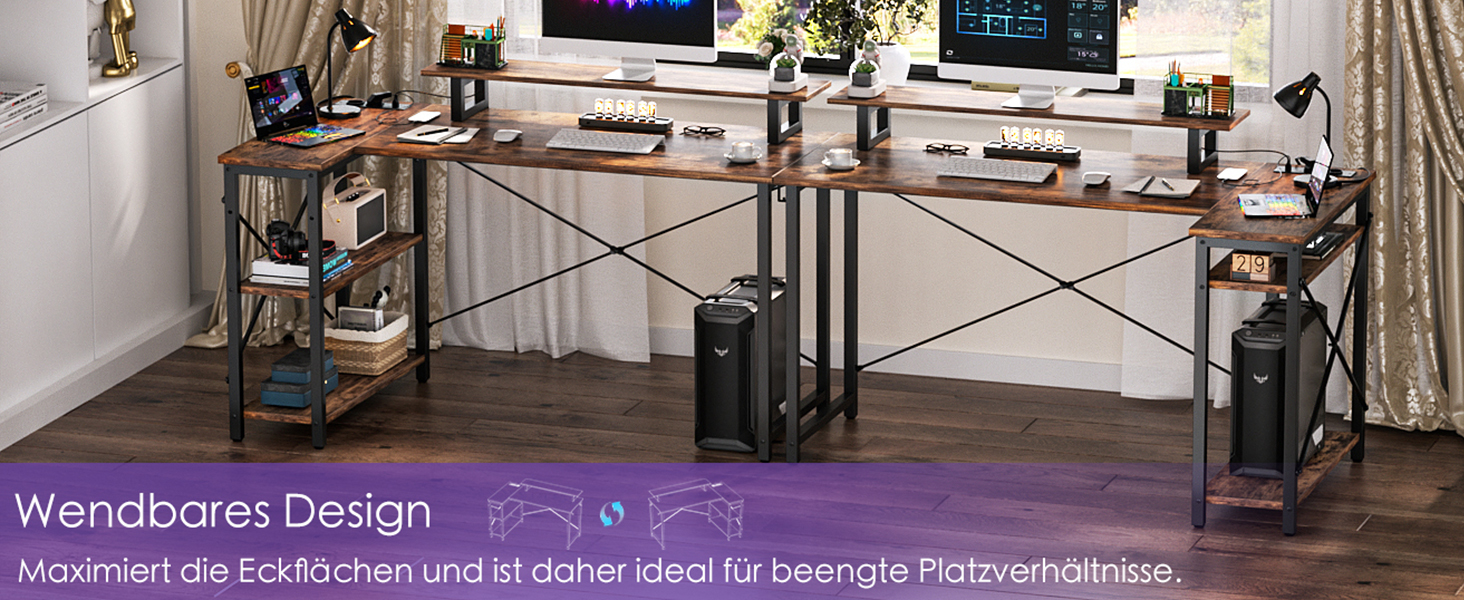 Кутовий ігровий стіл з LED-підсвіткою та розетками, 120x70 см, колір: сіра береза (рустикальний коричневий)