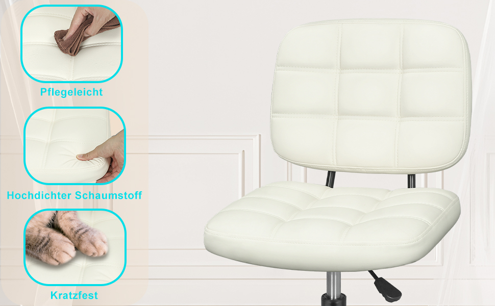 Офісний стілець без підлокітників Leader Accessories - регульована висота, ергономічний, для дому та офісу, білий, 86x55 см, до 120 кг