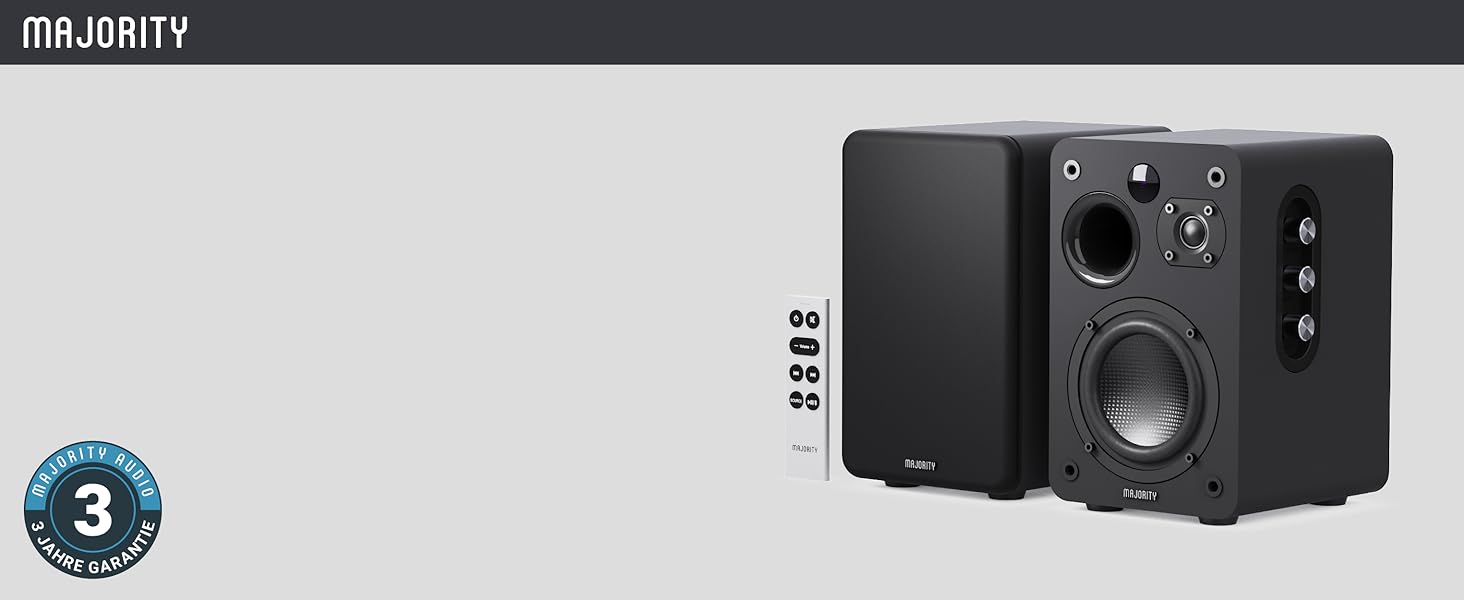 Активні колонки Majority D70X Bluetooth | HDMI ARC | Студійний монітор DJ з вуглецевими мембранами | 70W стерео колонки для ПК | Монітори з пультом дистанційного керування (Чорний)