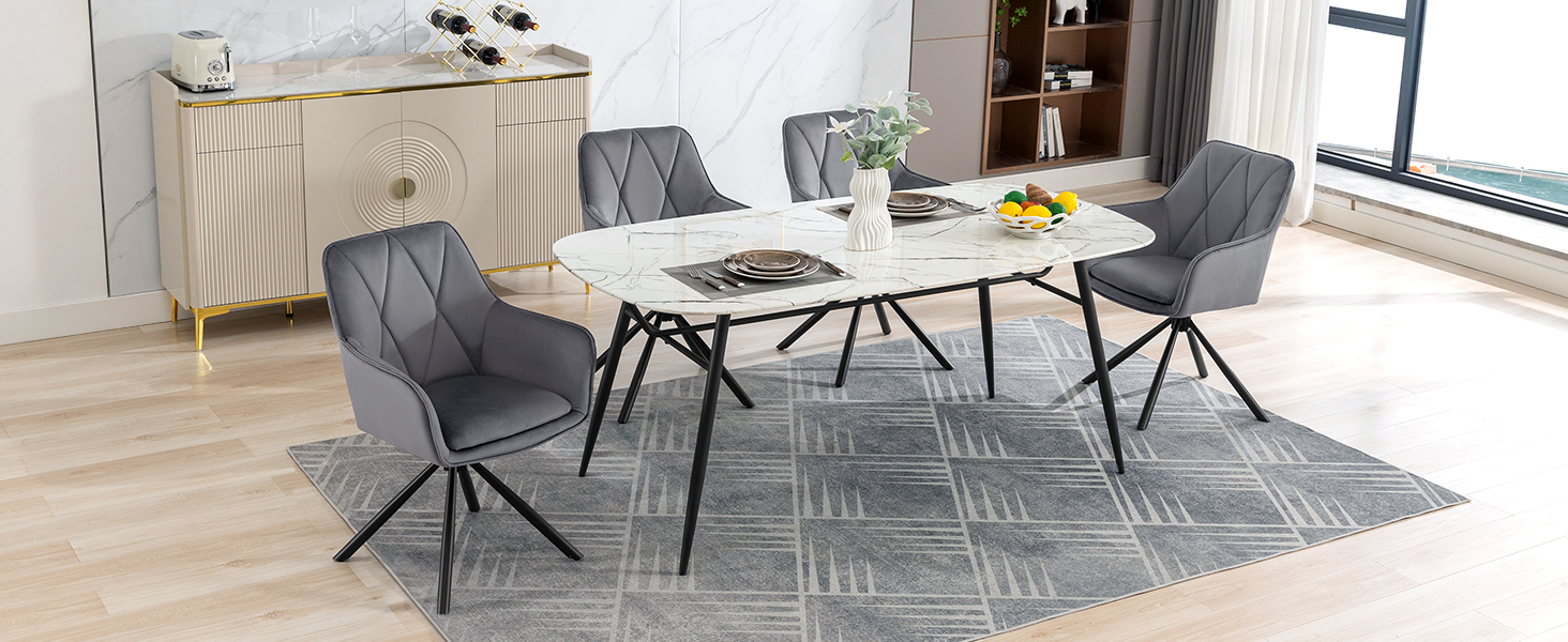 Набір обідніх стільців Lestarain 4 шт., поворотні, для кухні, спальні, вітальні, м'які з підлокітниками та спинкою, металеві ніжки, оксамит, темно-сірий