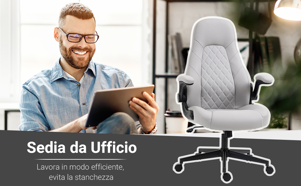 Крісло офісне Vinsetto ергономічне з регулюванням висоти та відкидною спинкою, сіре, 67x70x112-122 см