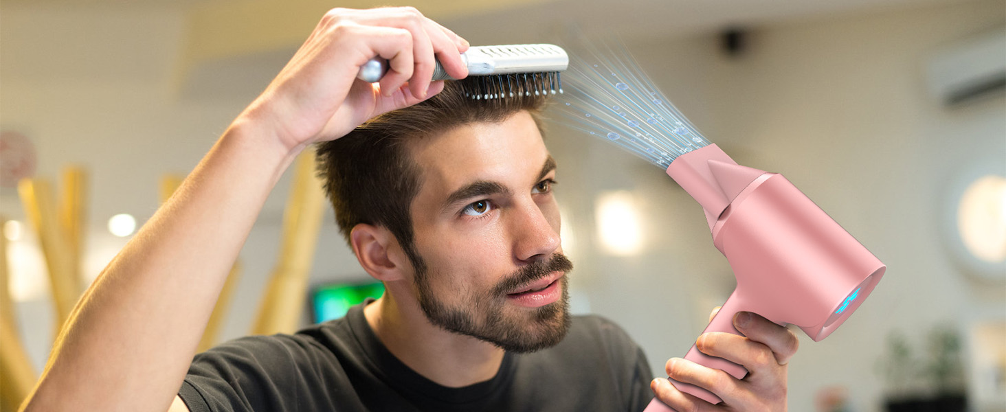 Професійний фен для волосся з дифузором та плазмою (400 млн іонів), безщітковий мотор 110 000 об/хв, низький рівень шуму 57дБ, Rose Gold