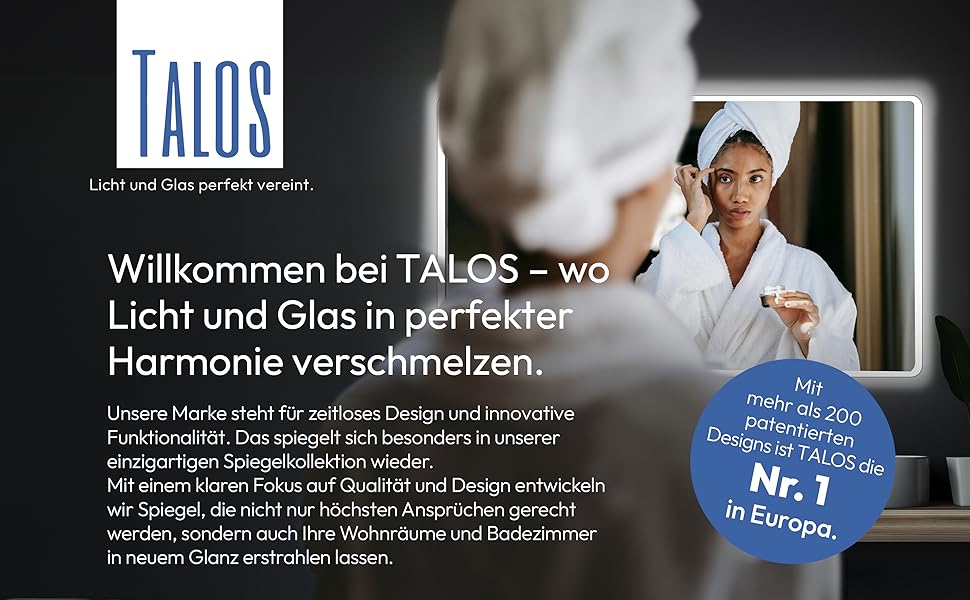 Дзеркало для ванної кімнати Talos Moon з підсвічуванням 120x70 см, вологостійке (Aluminium)