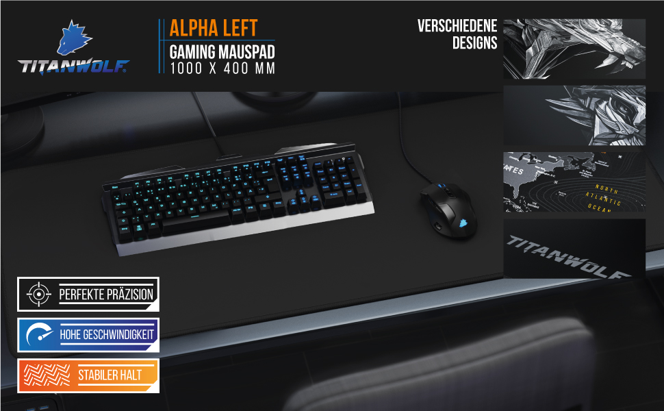 Килимок для миші TITANWOLF XXXL 1000x600 мм - великий ігровий килимок з мотивами для покращеної точності та швидкості