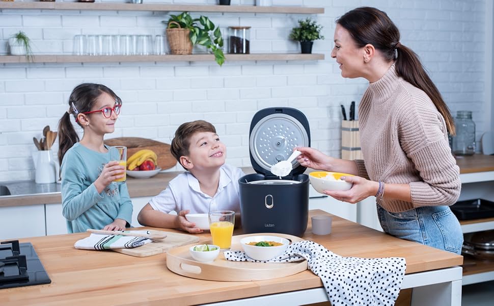 Рисівка Lauben Low Sugar 3л з антипригарним покриттям, 6 режимів, відкладений старт, підтримка тепла, захист від переливу (Антрацит)
