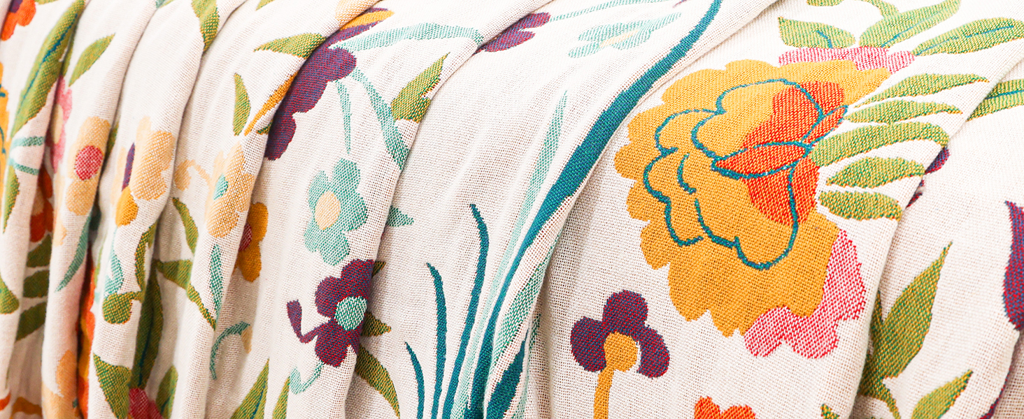 Плед Boho з 100% бавовни, стиль кантрі, 150x200 см, гранатовий колір. Плед на диван та ліжко з квітковим візерунком (квіти, птахи)