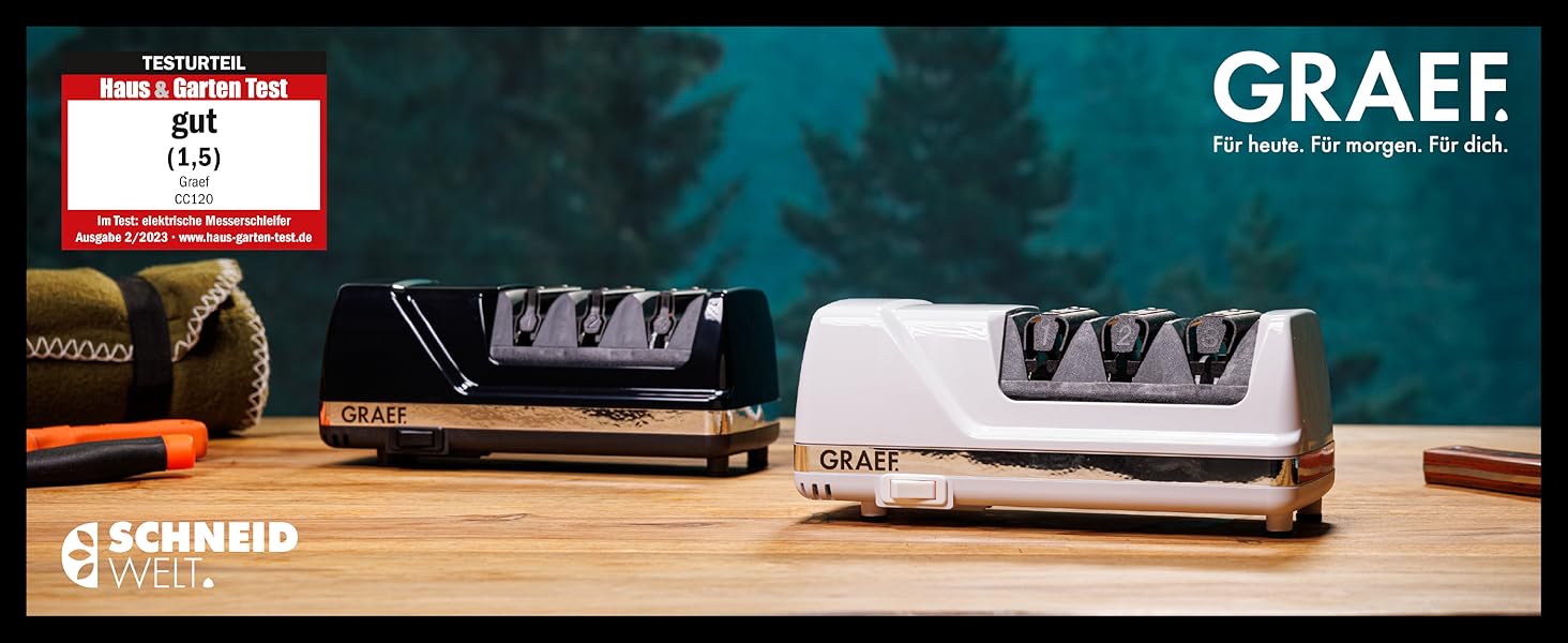 Електричний точило для ножів GRAEF CC120, 3 рівні заточування, алмазне напилення, для кухонних та мисливських ножів, білий