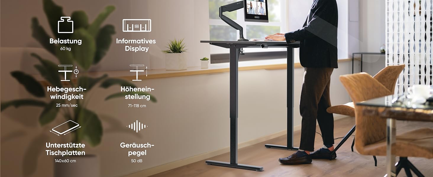 Електричний регульований стіл-рама ONKRON Wdt221e-b, чорний, для стільниць 120-170 см, до 70 кг