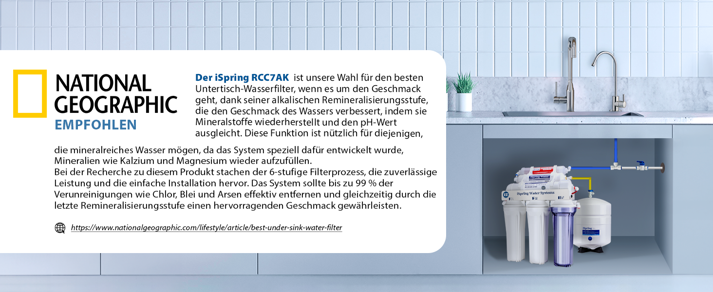 Система фільтрації води зворотного осмосу iSpring RCC7AK 75GPD з мінералізацією та лужним фільтром, NSF сертифікована, під мийку