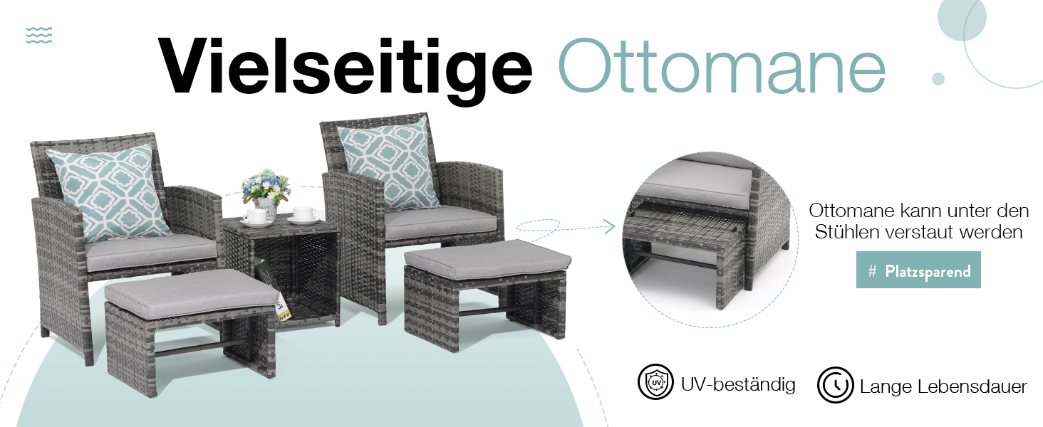 Садовий набір меблів OC Orange-Casual 5 предметів: плетена терасна група з кріслами, пуфами та столом, подушки в комплекті, сірий