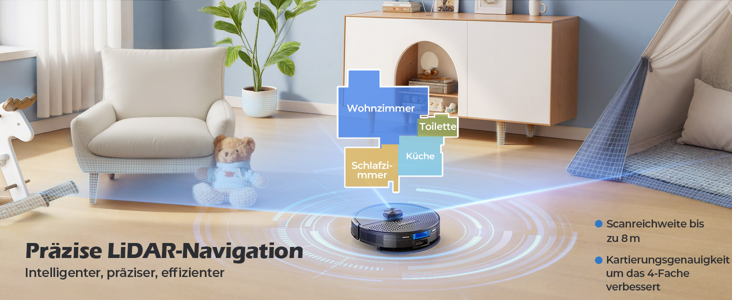 Робот-пилосос Lubluelu SL68 Plus 3-в-1 з функцією миття, 4500Pa, лазерна навігація, керування через додаток, 24 зони заборони для шерсті тварин, килим