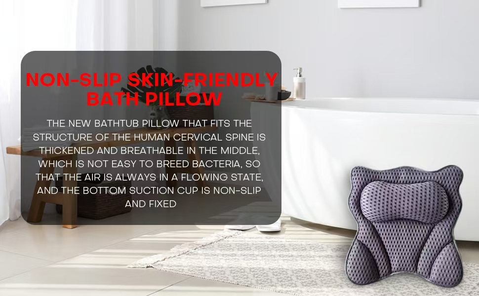 Подушка для ванни 4D Luxus, для голови, шиї, плечей та спини, ергономічна, з 6 присосками, для джакузі та домашнього спа (Чорний)