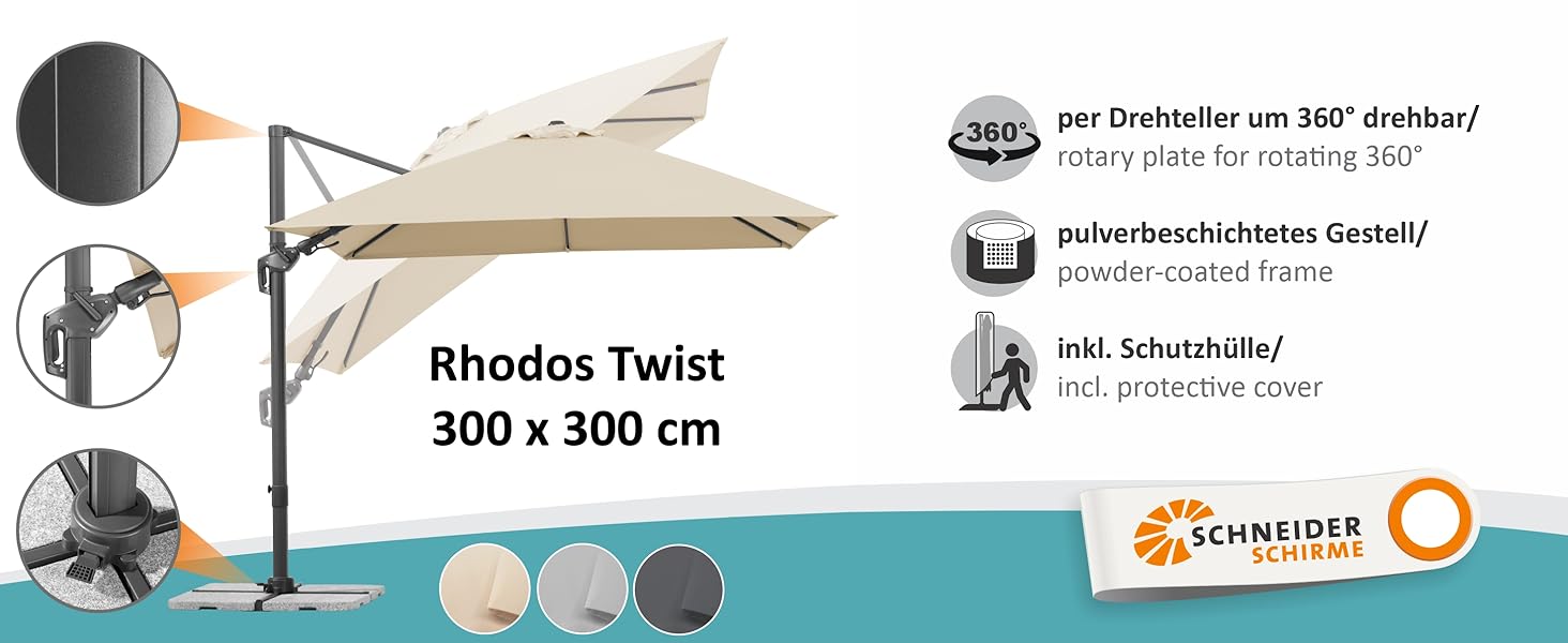 Парасолька від сонця Schneider RHODOS TWIST, 300 x 300 см, антрацит