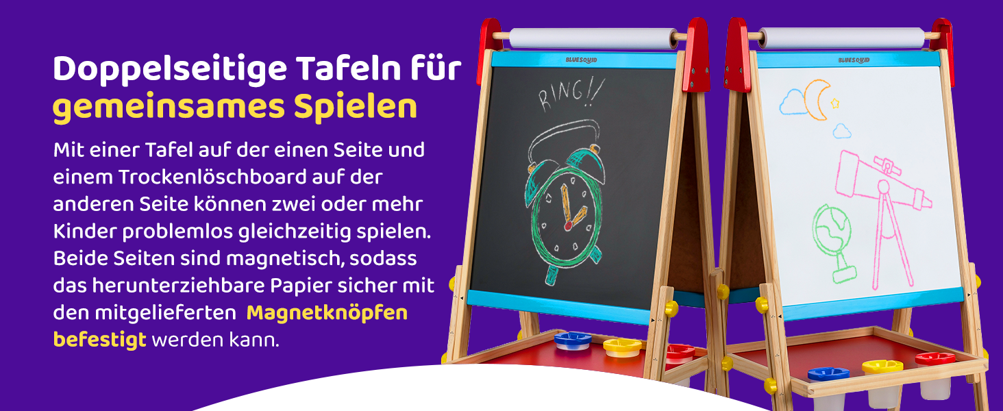 Дитяча мольберт Blue Squid Kinder Staffelei: регульована висота, двосторонній, з крейдяною та магнітною дошкою, рулоном паперу, 100+ аксесуарів, для дітей 3-12 років, преміум-якість 2025