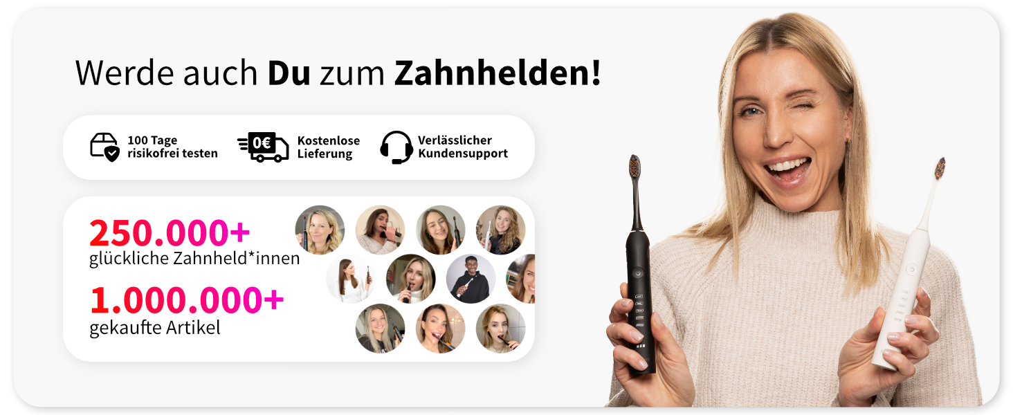 Електрична звукова зубна щітка Zahnheld® Gero G2 з чохлом для подорожей та насадкою | 5 режимів чищення, тривалий час роботи | Білий