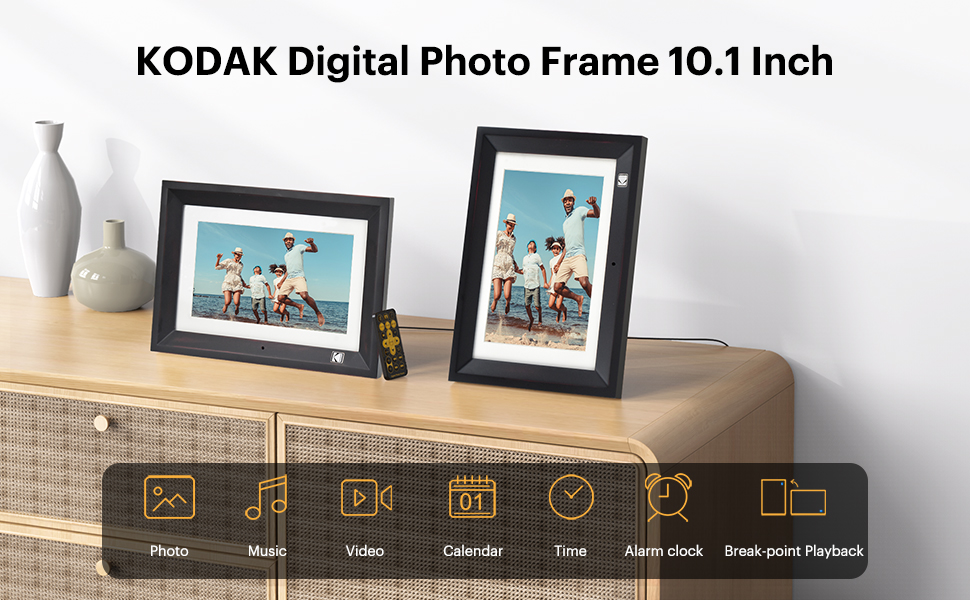Цифровий фоторамка Kodak 10 дюймів з акумулятором, Wi-Fi, 32 ГБ, HD IPS сенсорний екран, фото/відео/музика, керування через додаток (Чорний)