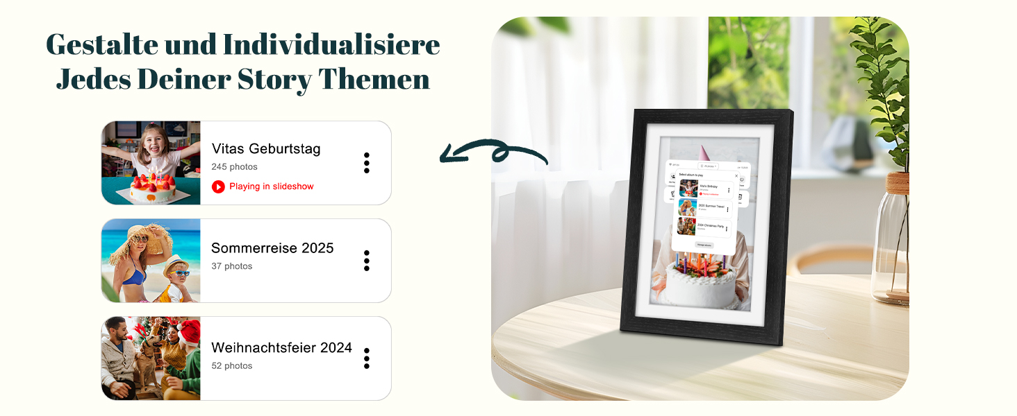 Frameo Цифровий фоторамка з Wi-Fi, 10.1 дюйма, горіх, 32GB, HD IPS сенсорний екран, відтворення фото/відео через додаток Frameo, подарунок для чоловіків та жінок