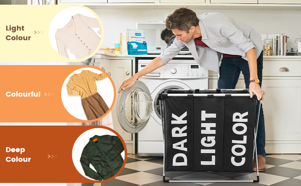 Сортувальник для білизни Oxford Trio з 3 відділеннями (102L) - Чорний