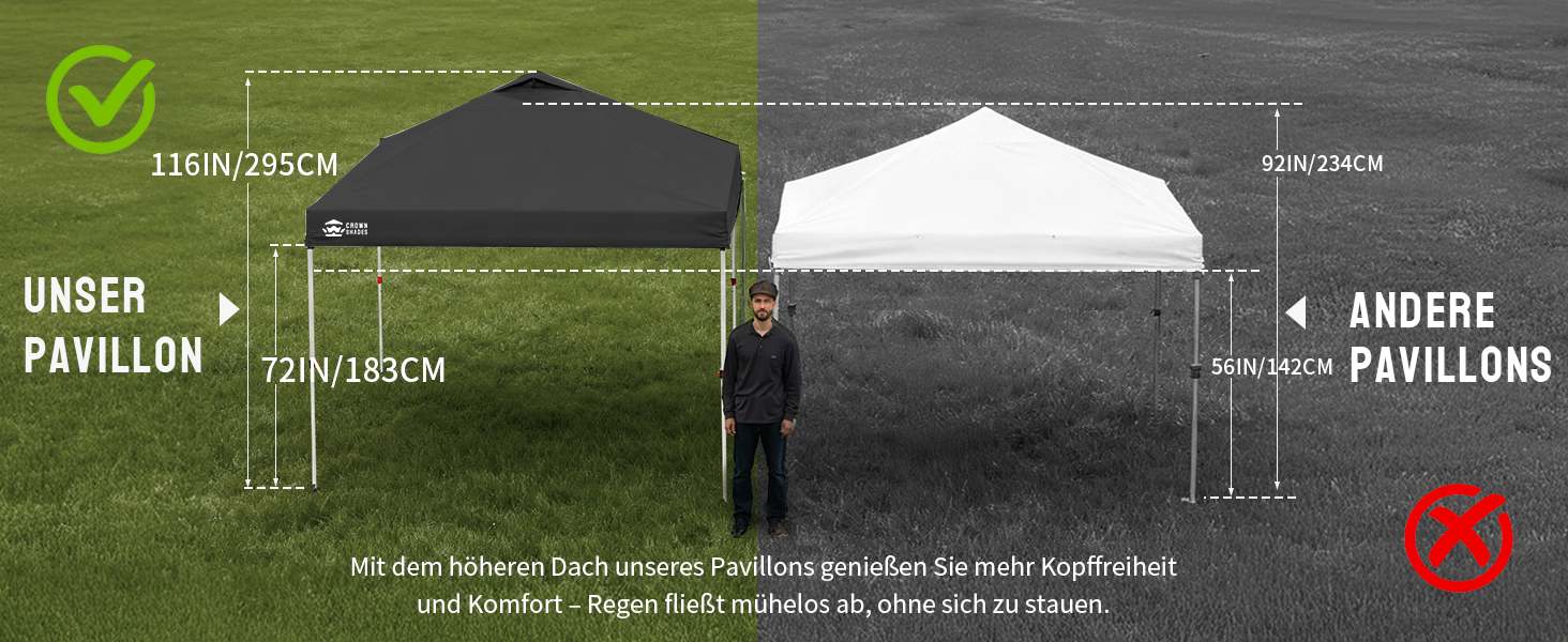 Павільйон CROWN SHADES 3x3: Водостійкий, стабільний, зимостійкий, захист від сонця UV 50+, для кемпінгу, саду та відпочинку. Сірий в клітинку.