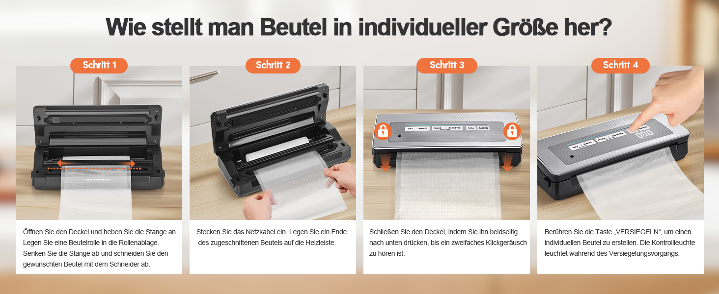 Вакууматор для продуктів сріблястий, 100 Вт, 90 кПа, з вбудованим різачем та цифровим таймером, комплект з 2 рулонами