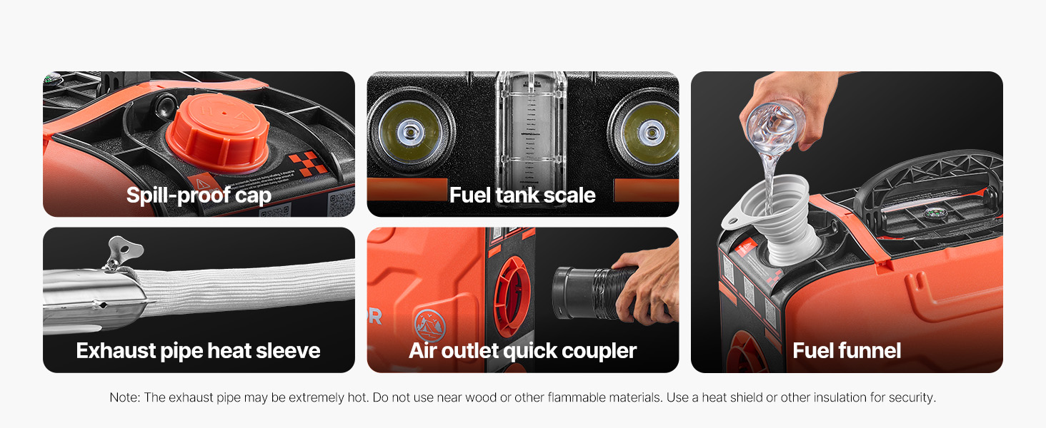 Дизельний опалювач VEVOR 8 кВт, 12/24 В, портативний з Bluetooth, пультом ДУ та LCD-дисплеєм, 5 л бак, для вантажівок та автодому