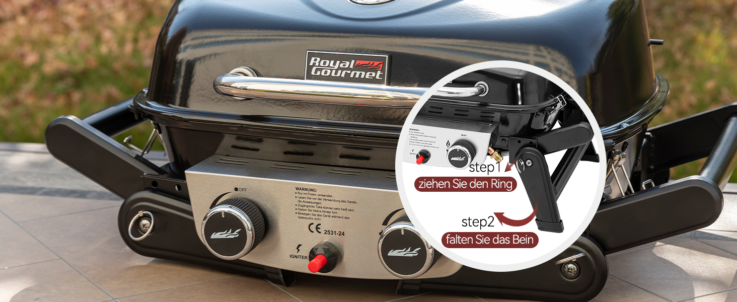 Складаний візок-підставка для газового гриля Royal Gourmet GT2005-G, стіл для гриля на колесах з гаками, чорний