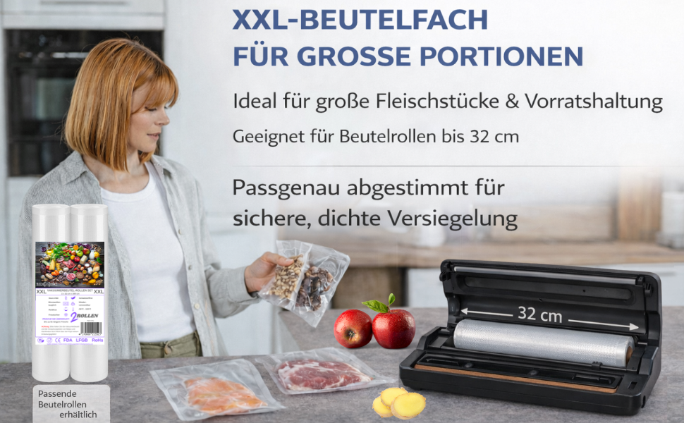 Вакууматор для продуктів BACHWERKE: вакуумний пакувальник з шириною шва 32 см, набором пакетів та рулоном плівки, чорний