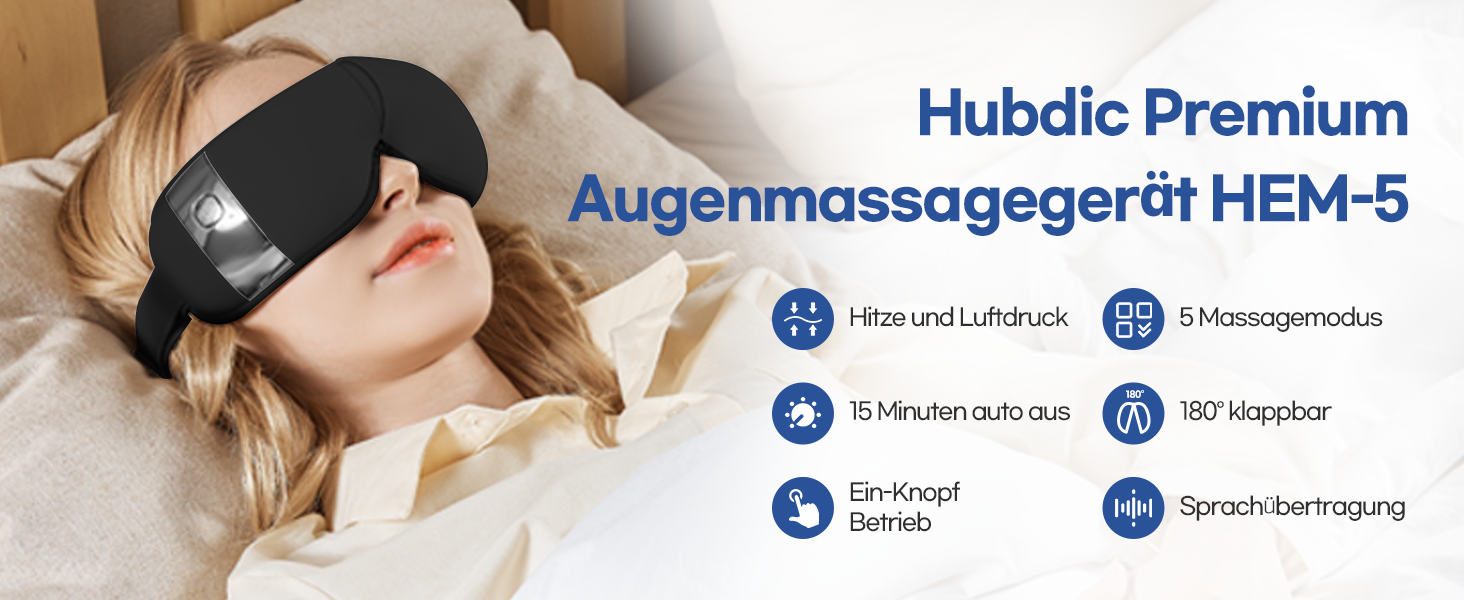 Масажер для очей HubiCare з підігрівом та вібрацією – для зняття втоми, мігрені та зменшення набряків під очима