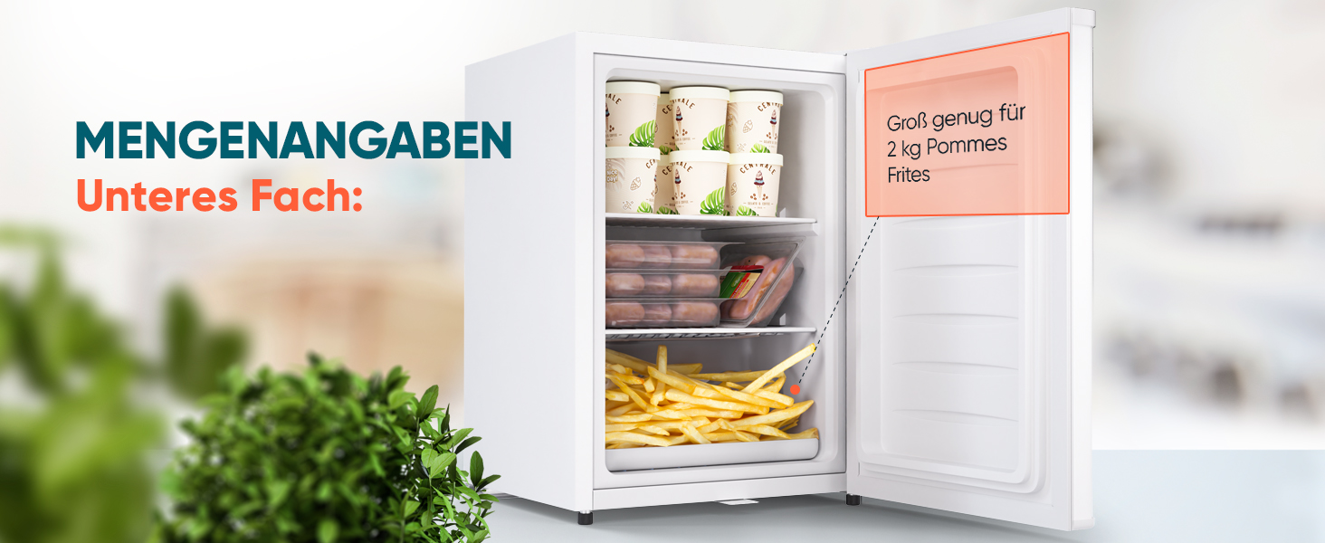 Stillstern Міні морозильник 42L -18°C з формою для льоду, замком, змінним напрямком відкривання дверцят, 4-зірковий глибокий заморожувач для кемпінгу/офісу. Срібний колір.