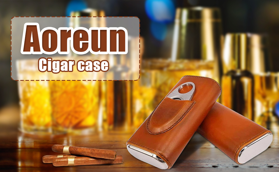 Вишуканий шкіряний тютюнотримач для 3 сигар з нержавіючою сталею та різаком, для подорожей