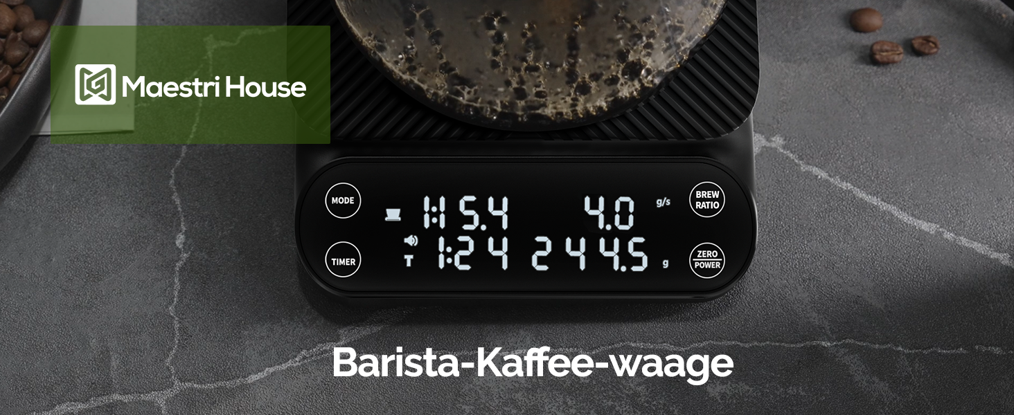 Ваги для кави Maestri House S3 з таймером, 3 кг/0,1 г, перезаряджувані, цифрові, для еспресо, з 3 режимами заварювання, регульованими співвідношеннями та індикатором потоку, для Pour Over, French Press – чорні