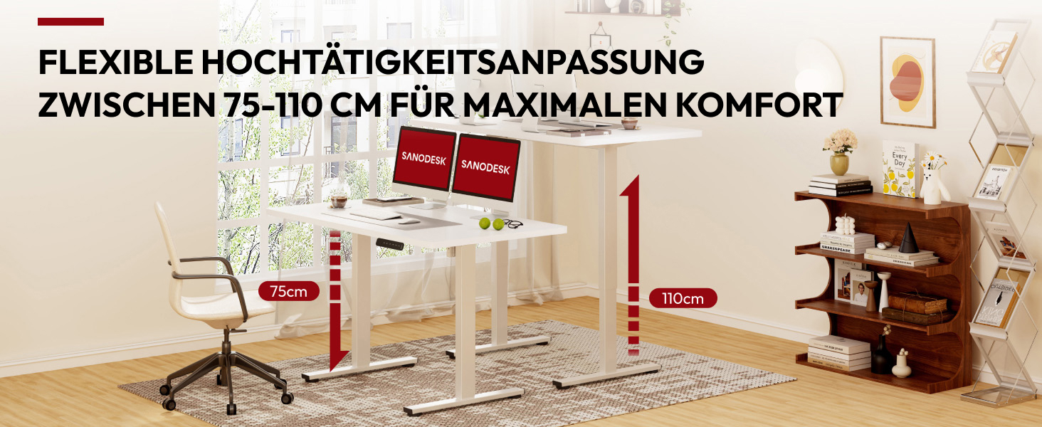 Регульований стіл Sanodesk 120x60 см з дерев'яною стільницею (білий+горіх), електричний, ергономічний, для дому та офісу