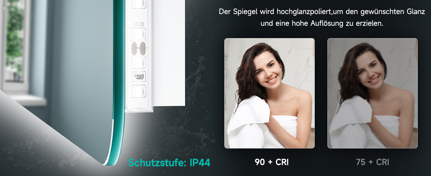 Дзеркало для ванної кімнати SONNI з підсвічуванням 80x60 см, антизапар, LED, сенсорний вимикач, колір світла: холодний/нейтральний/теплий