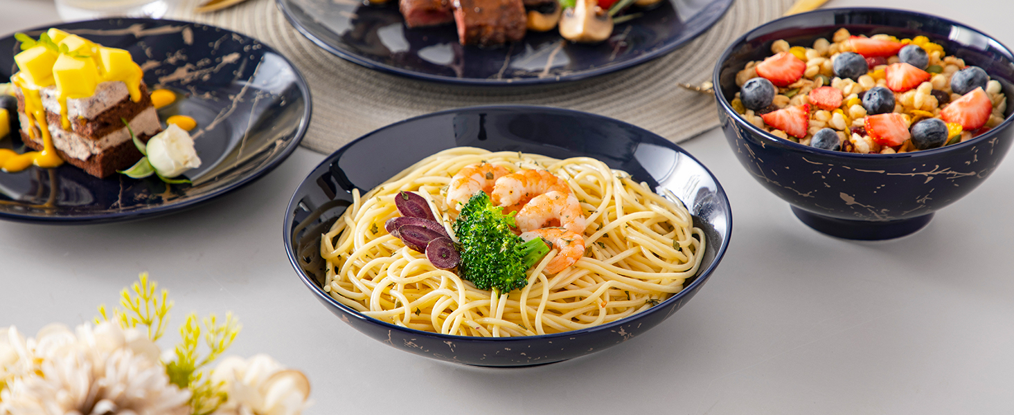 LOVECASA Tafelservice Daphne: 24-частинний набір посуду з золотим декором (Marineblau)