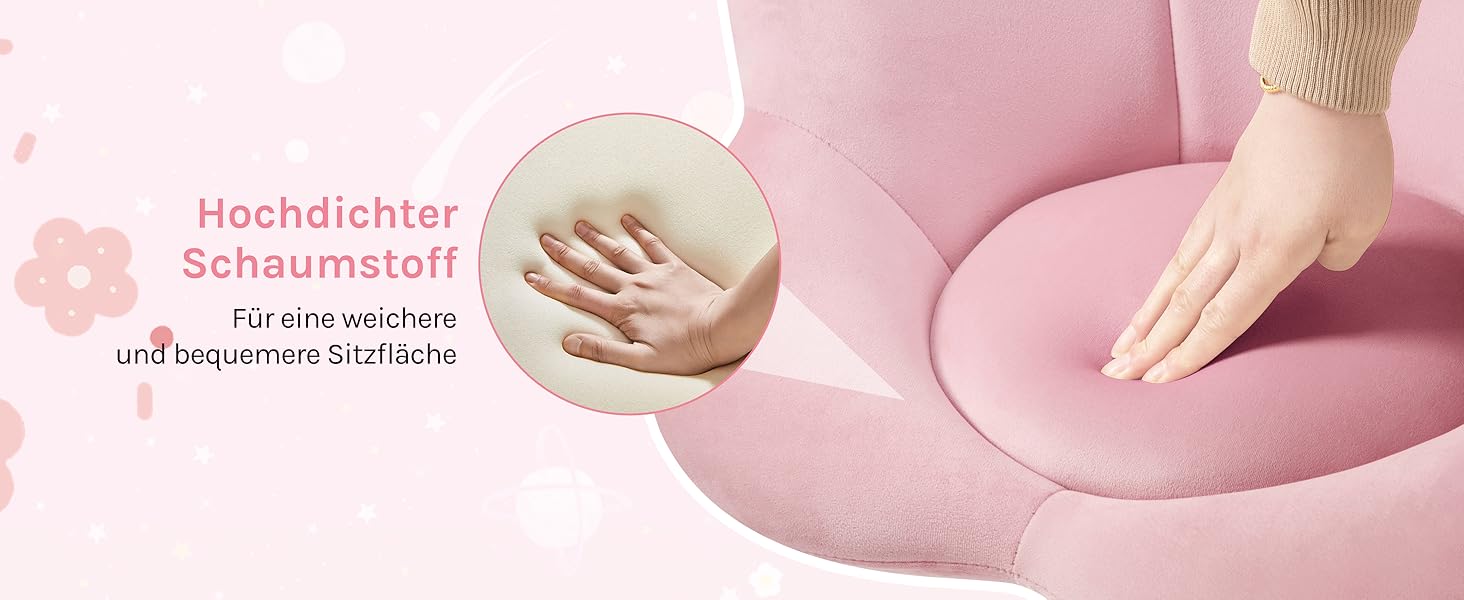 Дитячий ергономічний стілець WOLTU для столу, туалетного столика, офісу, регульована висота, оксамит, світло-фіолетовий