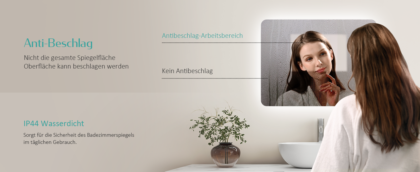 Дзеркало для ванної кімнати EMKE з підсвічуванням 40x60 см, антизапар, 2 кольори світла (тепле/холодне), вимикач-рейка, IP44, енергозберігаюче, захищене від вибуху