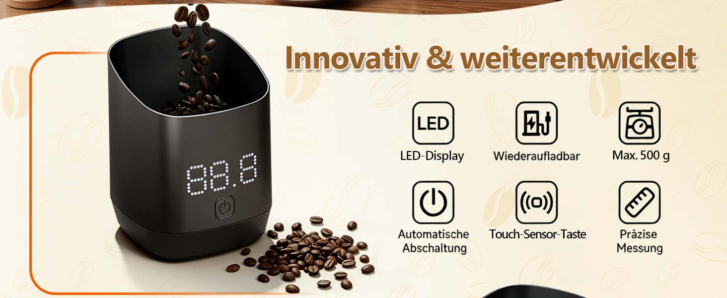 Ваги для кави Kaffeewaage 500г/0,1г, цифрові, з LED-дисплеєм, USB-C, IPX4, для еспресо, пуроверу та кавових зерен