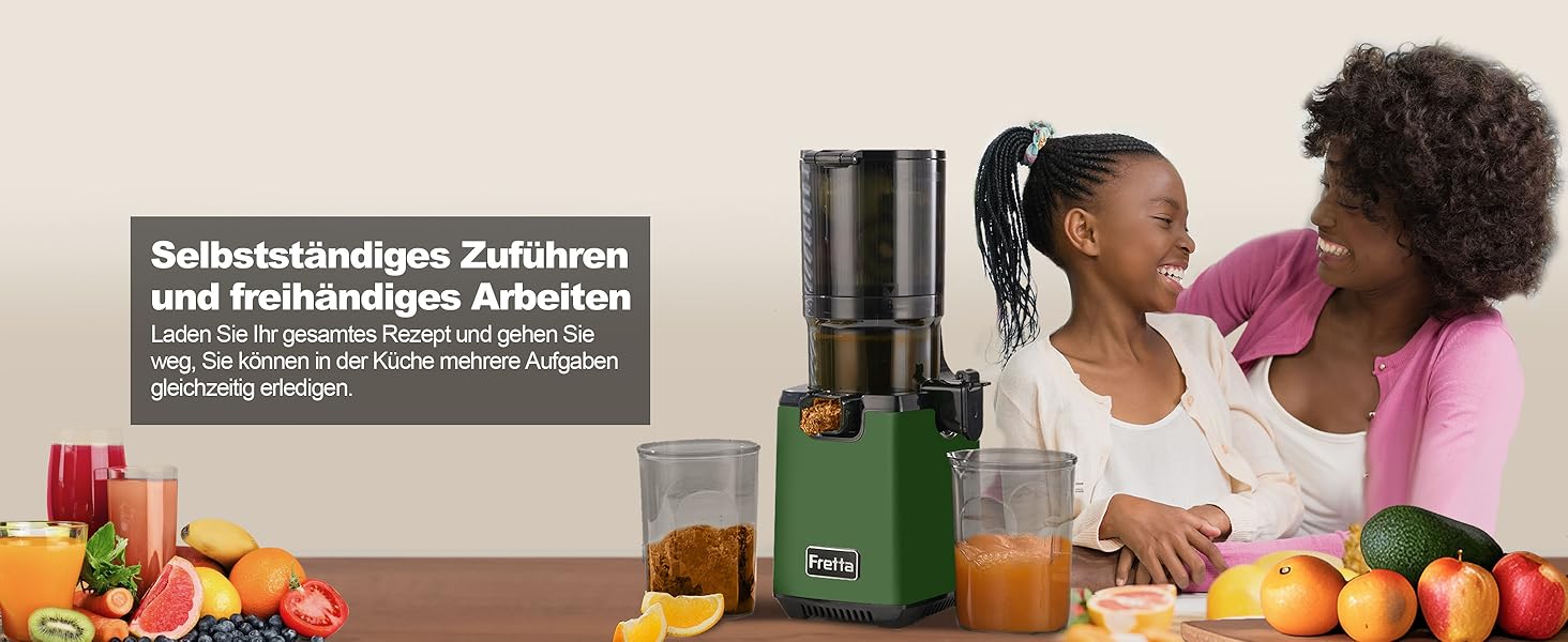 Фреш-прес Fretta Slow Juicer: Швидкий та зручний соковичавник з нержавіючої сталі для овочів та фруктів, 135 мм, 1.8 л, з функцією реверсу, 250W (Темно-зелений)